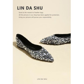 【林大叔】亮片尖頭平底鞋2025年新款秋季時尚氣質淺口單鞋女銀色