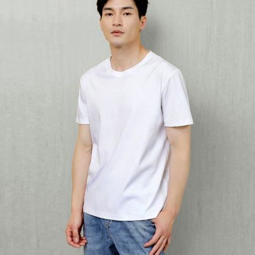 男士80支雙面絲光棉短袖t恤高端純棉體恤白色圓領簡約純色半袖