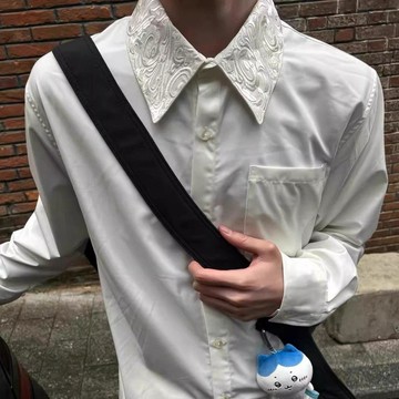 【夏季上新】刺繡花領襯衫傳統西裝剪裁 天然貝母扣 鬆弛優雅長袖外套
