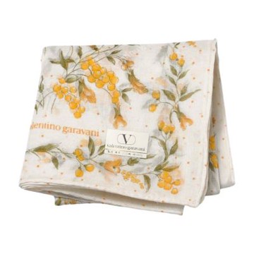 Valentino Garavani 華倫天奴白底黃果印花圖騰字母LOGO帕巾(44CM)