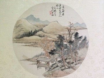 清山水畫團扇仿古冊頁復制30X30畫心書房玄關臥室掛畫裝飾畫小品