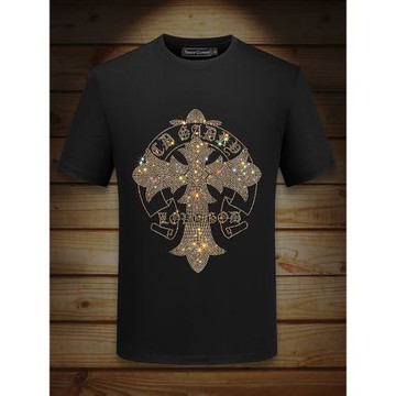 歐洲站衣服2025新款燙鉆短袖t恤男潮牌夏季大碼半袖重磅小眾修身