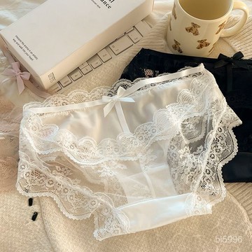 臺灣出貨🔥 女生內褲 無痕內褲 涼感內褲 內褲 內褲女生 抗菌 法式純慾性感鏤空蕾絲網紗內褲女中腰透氣純棉襠三角褲