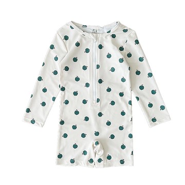 防曬長袖連身泳衣(附帽子)-滿滿蘋果-米白色