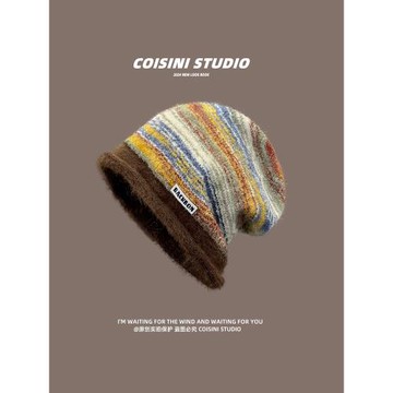 日系堆堆帽子女秋冬季大頭圍防寒保暖潮人混色百搭包頭帽套頭冷帽