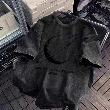 【YY！简约素描土星】美式水洗t恤 復古上衣 短袖t恤  潮牌衣服 做舊水洗上衣 純棉t恤 Oversize 夏天衣服