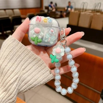 立體卡通可愛鏈條漸變色適用蘋果AirPods4耳機保護套Apple新款AirPod4主動降噪無線藍牙耳機殼4代透明軟殼