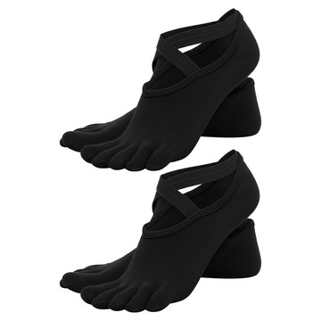 MICHAEL FITNESS 麥克健身 瑜珈襪 交叉緞帶 2雙入 防滑 五趾襪  15 x 6 x 2cm  純黑色  1組