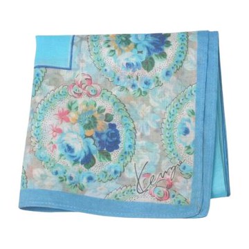 KENZO 淺藍拼色圓盤花卉圖騰字母LOGO帕領巾(43CM)