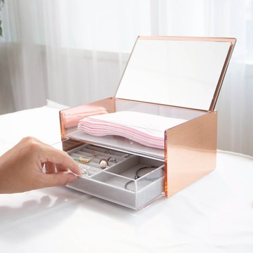 目喜生活｜玫瑰金雙層鏡面珠寶盒