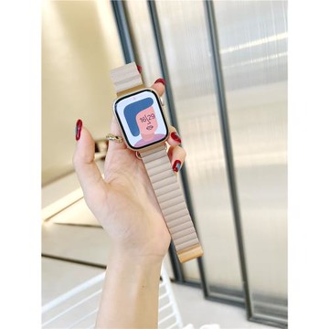 蘋果手表s8表帶真皮iwatchs7/s6磁吸applewatchse小眾ultra表帶s5