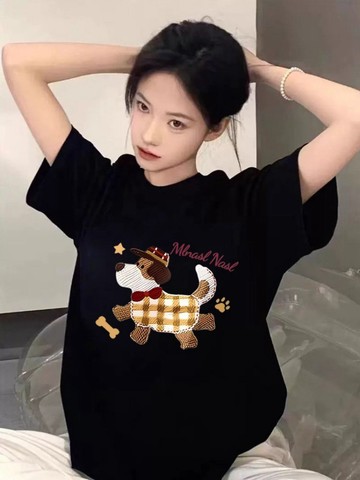 美式復古獨特印花短袖T恤新款純棉寬鬆正肩體卹上衣夏季ins女生上衣 印花寬鬆情侶短袖T 上衣女 美式t