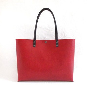 紅黑撞色荔枝紋牛皮 A4 手作縫線托特包 0402