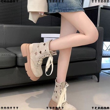 超實惠 八 馬丁靴 女靴 短靴 機車靴 復古增高薄款厚底馬丁靴女款新款秋冬百搭鏤空西部牛仔短靴子