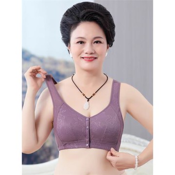 優雅風情內衣背心式前扣文胸無鋼圈婦女士大碼老年人薄款純棉胸罩