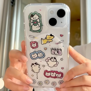 手繪貓咪適用蘋果17/16promax手機殼蘋果iPhone15plus磁吸13新款14防摔12Magsafe手機殼