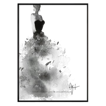 灰姑娘的要求 黑白禮服裙水彩藝術牆面裝飾畫  50 x 70cm  黑色