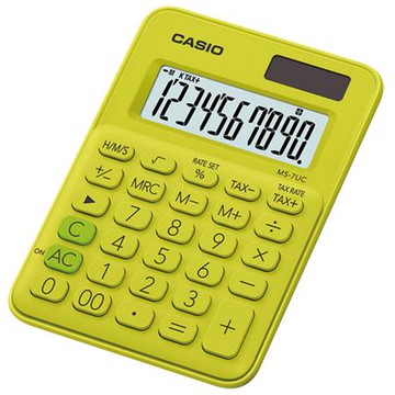 卡西歐CASIO馬卡龍迷你桌上型計算機/10位元/MS-7UC-YG/芥末黃