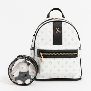 PLAYBOY - 後背包  黑白TWO系列 - 米白色/552-5104-01-8