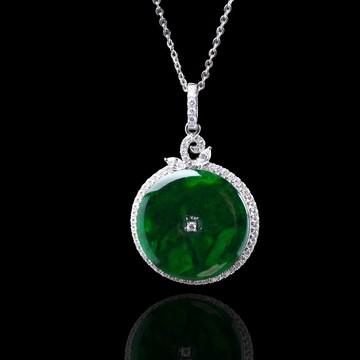 冰種老坑綠翡翠平安扣項鍊18K金鑽石 | 天然緬甸玉翡翠A貨 | 送禮