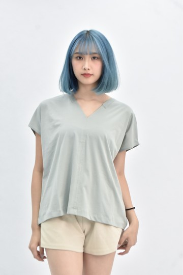 (2XL) indibrand 棉質v領綠色短袖上衣