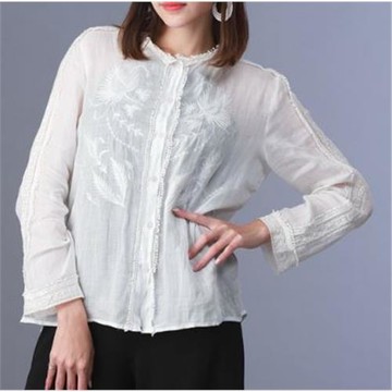 QWI專櫃限定100%亞麻精品絲光刺繡開襟上衣1入