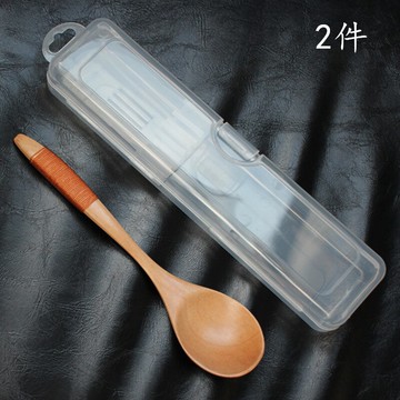 日式簡約木勺子單人裝帶盒便攜長柄調羹實木飯勺旅行環保餐具收納