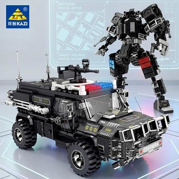 開智積木兒童益智拼裝變形特警機器人機甲模型防爆車玩具拼圖禮物