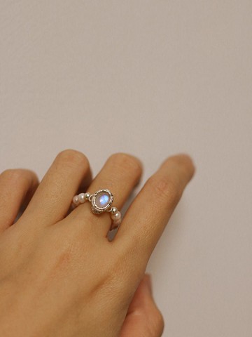 【華燈初上】 美國14K注金手工繞線月光石珍珠戒子/925銀