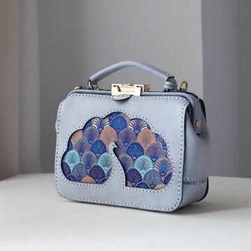 【孔雀开屏】切線派杜勒斯手工口金包女士医生包真皮斜挎包 大号