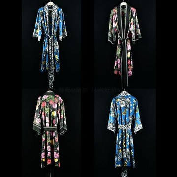 特價大碼清貨 美國3R開襟風衣 印花撞色系帶中長寬袖和服連衣裙女