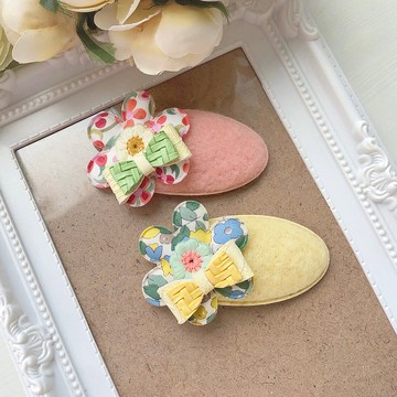 兒童女孩可愛蝴蝶結羊毛澎澎水滴夾髮夾組-淺色