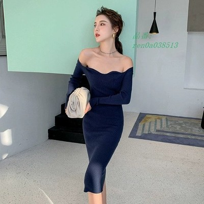 ヴィジョン ストリートウェア ボートネック オフショルダー ニットワンピース レディース 長袖 秋冬 インナーウェア ニットワンピ ネイビー グリーン ミモレ丈 タイトワンピース ロング 通販 Lineポイント最大get Lineショッピング