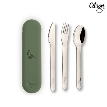 Citron - 兒童餐具三件組(含收納袋)_ 森林綠