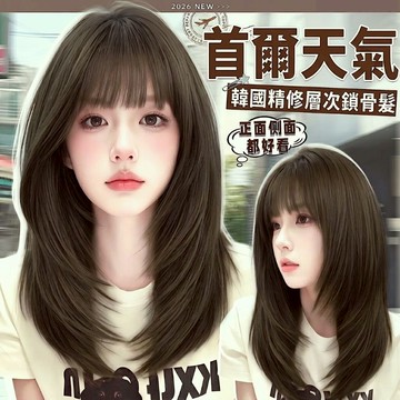[台灣急速到貨] 升級可分線大頭皮 整頂式假髮 韓系空氣瀏海 女生全頭套 現貨 羽毛剪 中長 鎖骨 內彎 短直髮 WIG