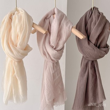 180*90cm薄款女士沙漠披肩棉麻質感米色百搭圍巾旅遊防曬紗巾絲巾