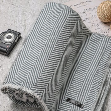 【毯子】喀什米爾羊毛大毯子/披肩 山形紋灰色 柔軟保暖