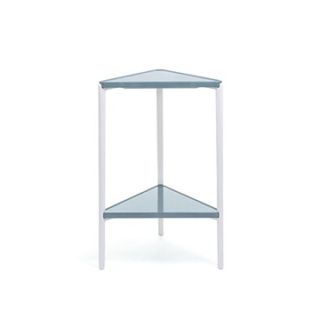 Tambour 雙層三角邊几/置物架（藍桌面、白桌腳）