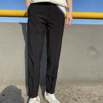夏季薄款高級感黑色西裝褲男九分小腳百搭抗皺寬松九分商務休閑褲