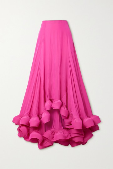 Lanvin - Asymmetric Ruffled Charmeuse Maxi Skirt - Pink - FR34
