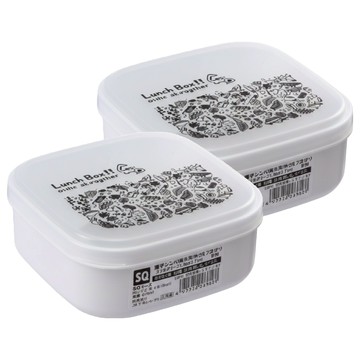 NAKAYA 日本時尚白底黑色花紋便當盒 保鮮盒 附分隔板 500ml 2個  白色  1組