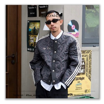 【HAO NICE】暗黑古典️THUG CLUB x Adidas星月 三槓 壓紋刺繡logo 黑灰色 長袖外套 休閒外套 無領