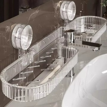 隔日到貨🏆洗盤水龍頭置物架 塑料挂墙式置物架 卫生间洗漱台收納 洗手间免打孔 壁挂式收纳架 浴室收納神器