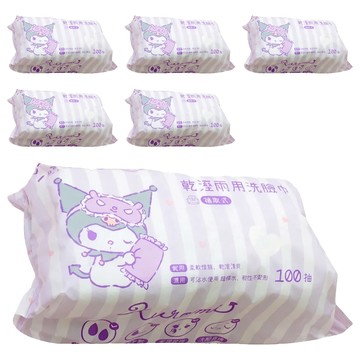 KUROMI 酷洛米 乾溼兩用洗臉巾 100張  多色 睡覺酷洛米  6包