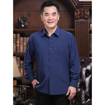 春秋中年男士薄款長袖襯衫中老年寬松大碼爸爸裝爺爺夏季冰絲襯衣