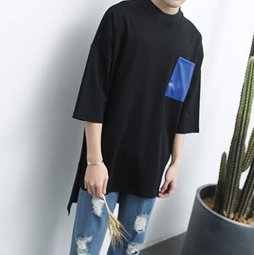 FINDSENSE品牌 男士春季新款 長款前短後長 圓領套頭 衛衣 外套 特色短T