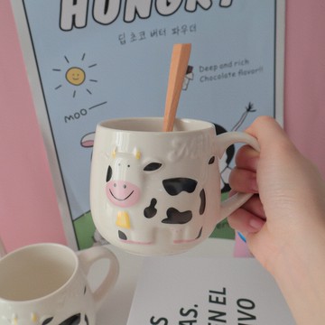 新款可愛立體少女心奶牛卡通牛奶杯陶瓷杯情侶禮物馬克杯