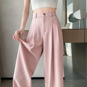 VIVILIAN休閒棉麻寬鬆顯瘦垂感直筒長褲