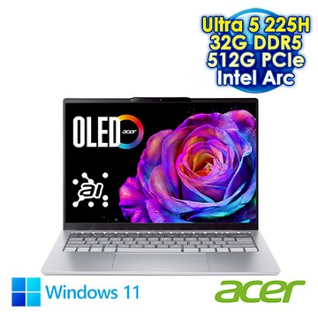 ACER Swift Go 14 SFG14-74-55TY 銀 14吋AI&Evo筆電 (WUXGA OLED/Intel Ultra 5 225H/32G DDR5/512G PC