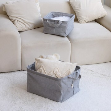 【Gudee】ALFIO 雙提把收納籃 疊置物籃 (棉殼白 / 亞麻藍)